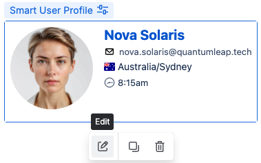 Smart User Profile shown on a Confluence page