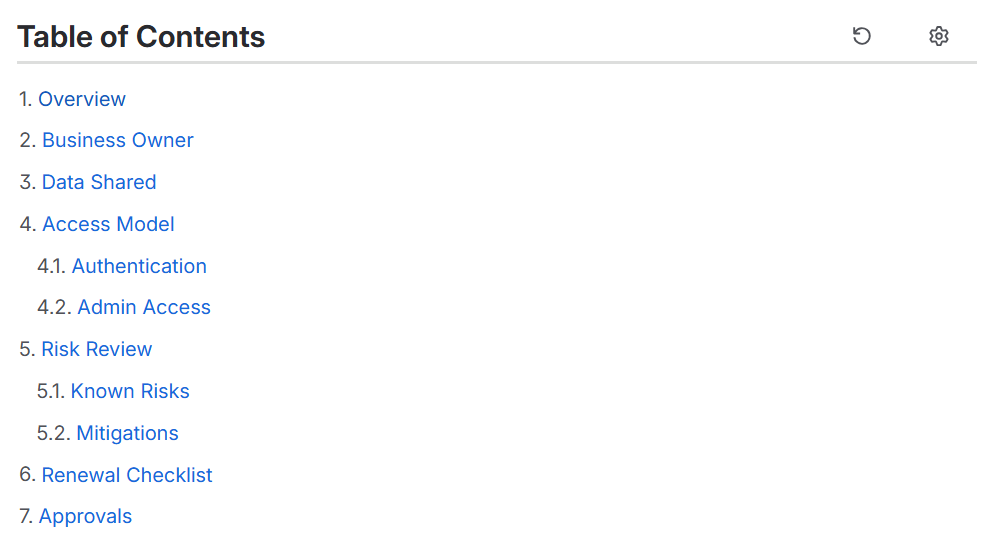 Clickable Confluence table of contents with numbered nested headings