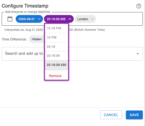 Timestamp time format options